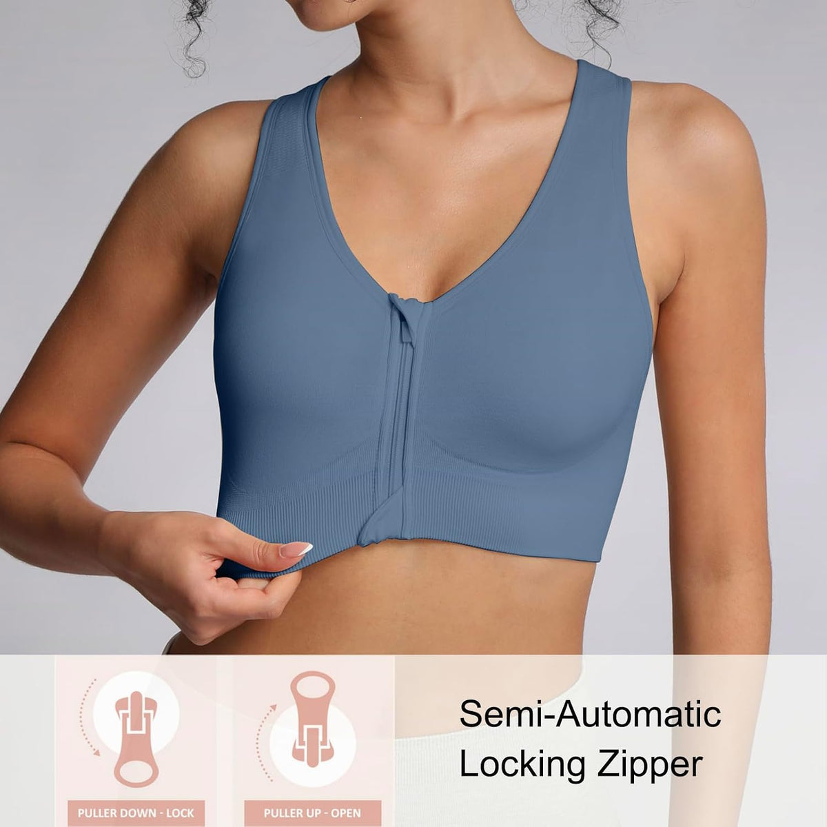 Lemef Front Zipper Sports Bras High Impack Post Op Compression Bras for Women Post Surgery Wireless Racerback Yoga Bra