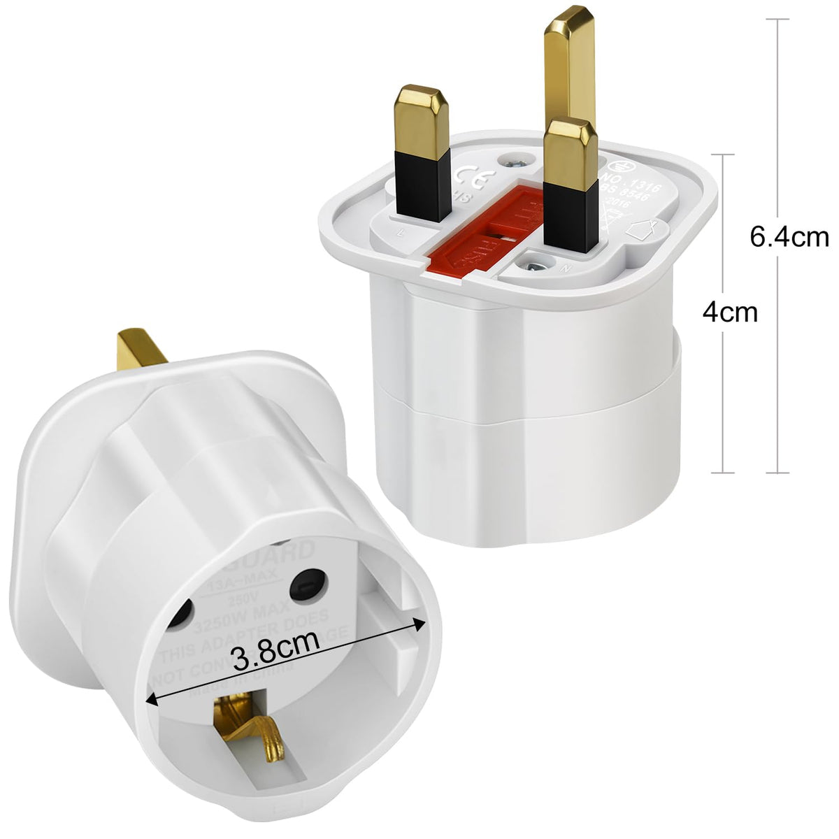 VGUARD European to UK Plug Adapter 2 Pack BS8546 Certified Travel Adapter 2-Pin to 3-Pin, EU Schuko to UK Plug with 13A Fuse for Europe French Spanish German Turkish to UK Socket - Black
