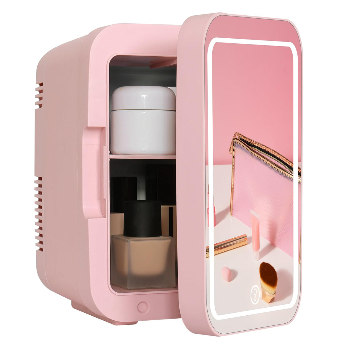 4 Liter Mini Fridge with Dimmable LED Mirror, AC/DC Skincare Fridge