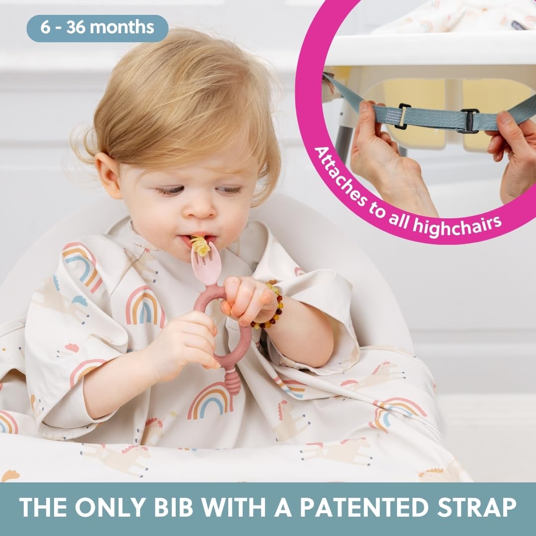 BIBaDO Long Sleeve Baby Bibs - Coverall Weaning Bib with Highchair Strap