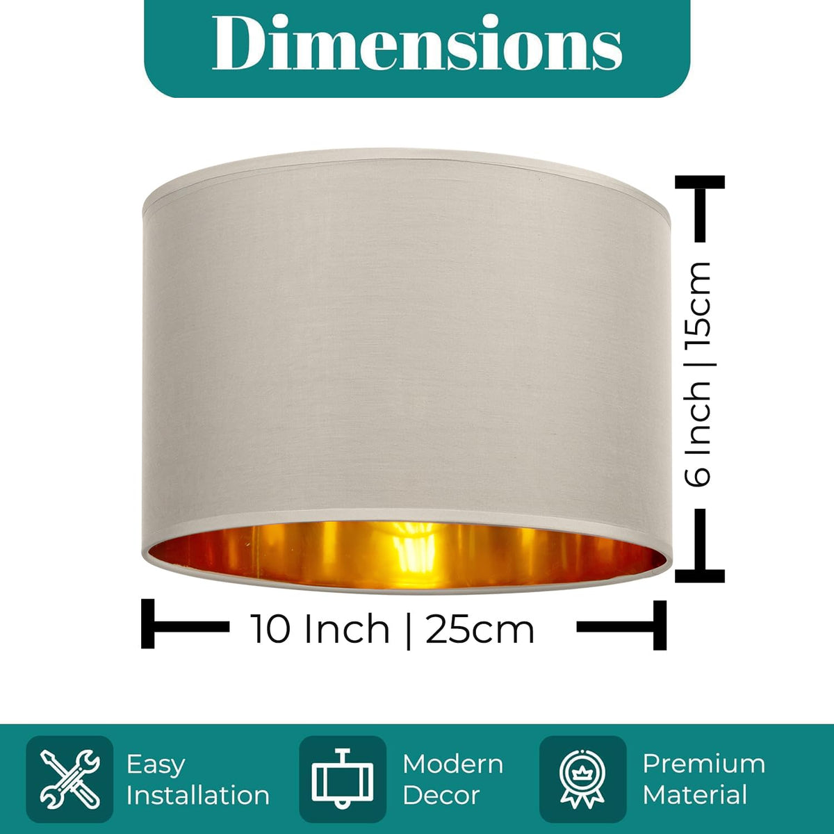 GIGGI Fabric Lamp Shades with Golden Inner Light Shade Ceiling – Modern Lampshades for Ceiling Lights, Lamp Shades for Table Lamps, Floor Lamps, Living Room, Bedroom, Home Décor (Green, 12")