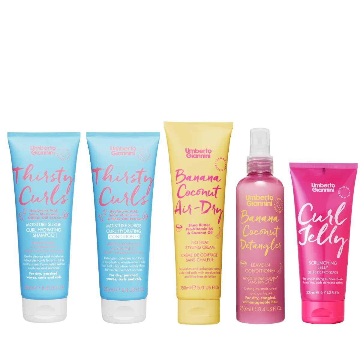 Umberto Giannini Curl Jelly Scrunching Jelly & Creme De Curl Control Cream Duo for Curly or Wavy Hair, Vegan & Cruelty Free, 2 Pack