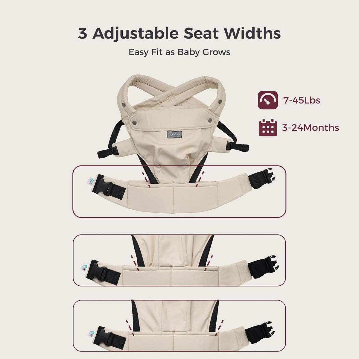 Momcozy Baby Carrier for 3-24M/3.2-20kg, Waist 64-127cm, Cotton Khaki
