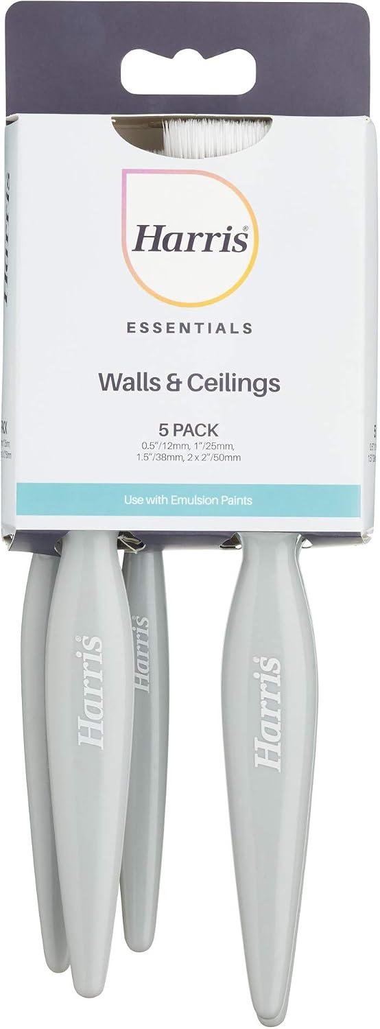 Harris Essentials Walls & Ceilings Paint Brush Set | Pack of 5 | 0.5", 1", 1.5", 2"