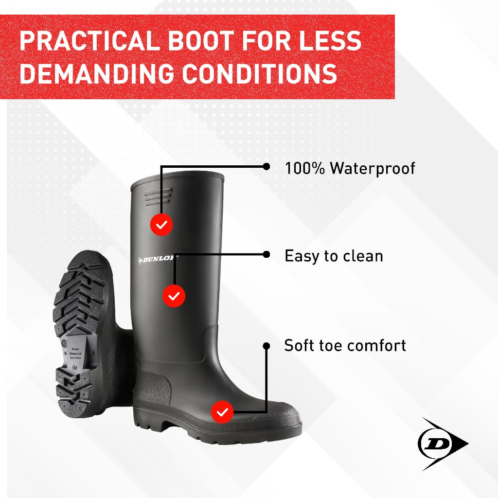 DUNLOP Pricemastor – Classic Waterproof Wellies for Men and Women – Lightweight and CE Certified – Durable PVC Wellies for Work & Leisure – Black – UK Sizes 2.5 to 13