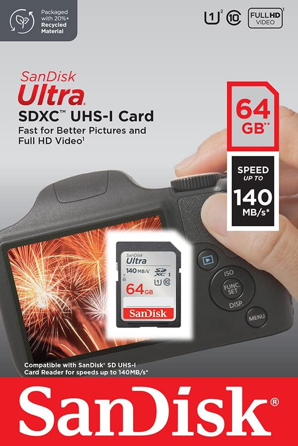 SANDISK Ultra SD Memory Card 64GB, Up to 140MB/s Read Speeds, UHS-I