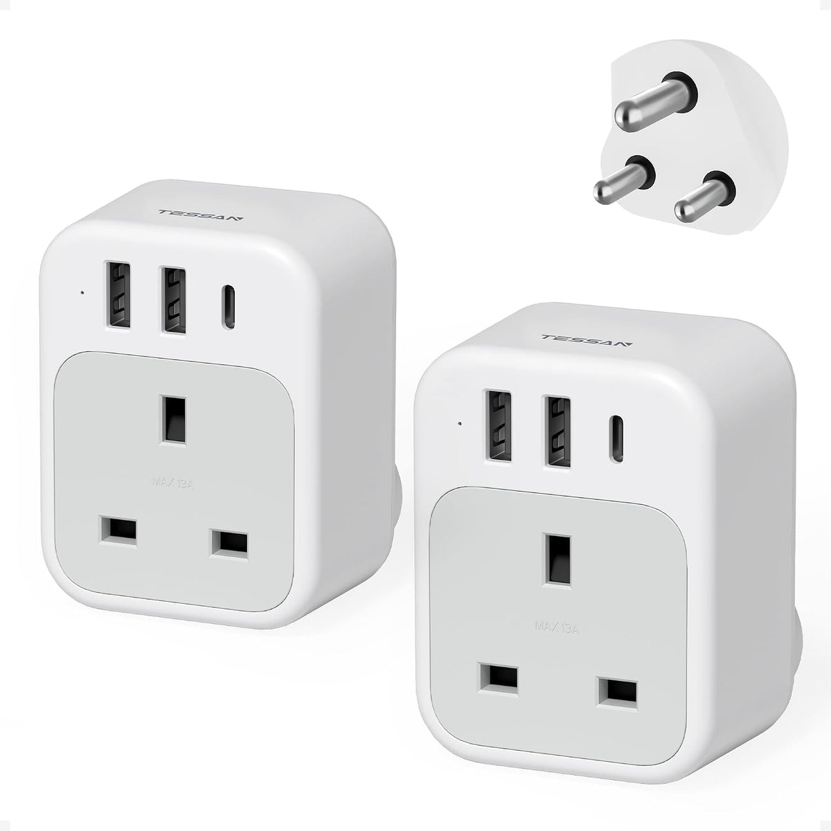 TESSAN UK to South Africa Plug Adapter, Type M Travel Adaptor with USB C