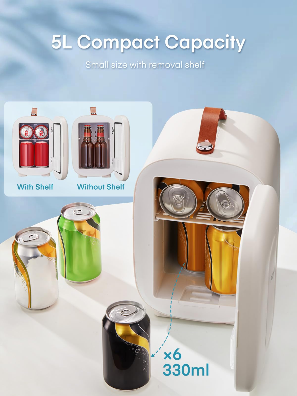 FOHERE Mini Fridge Portable, 5 Liter/6 Cans Small Fridge Cooler & Warmer, Quiet, DC/AC Power, Cmpact Mini Fridge for Bedrooms, Office, Skincare, Car, Travel, Black