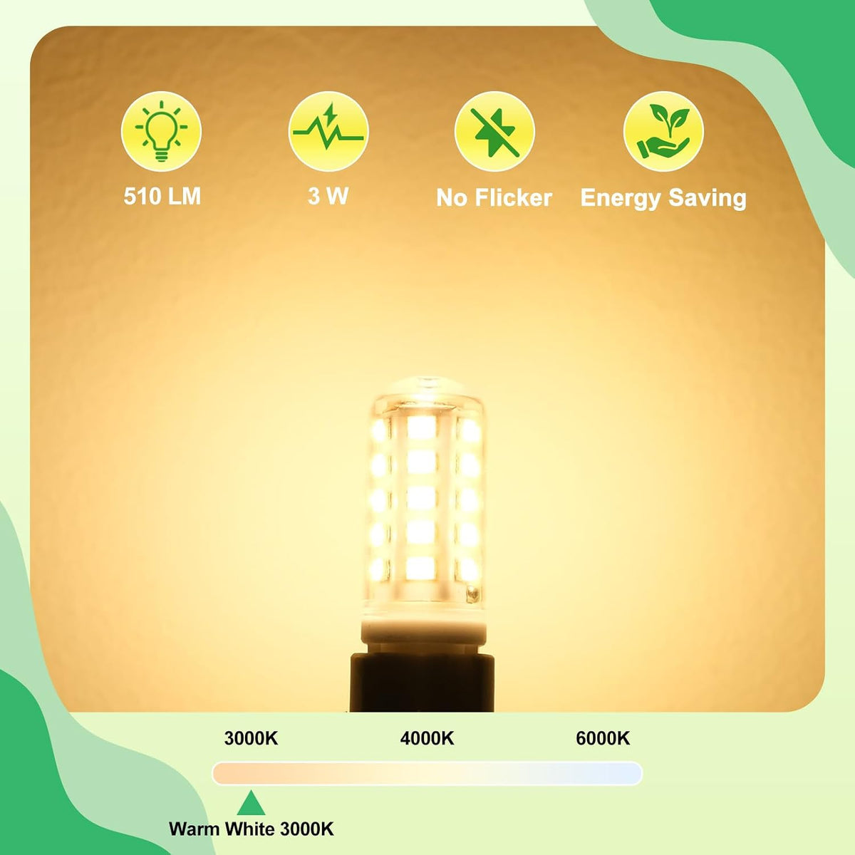 G9 Led Bulbs Warm White 6-Pack, 3W 510 Lm 3000 Kelvin G9 Led Light Blubs, Equivalent to 30-40W Halogen, 220-240V No Flicker Non-Dimmable Energy Saving, for Home Lighting Decor [Energy Class C]