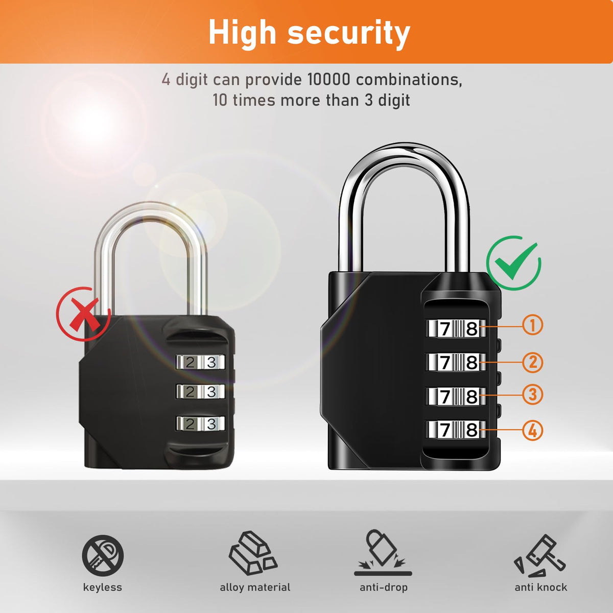 NAGE Padlocks with Code, Combination Lock 4 Digit Gym Locker (1P, Red)
