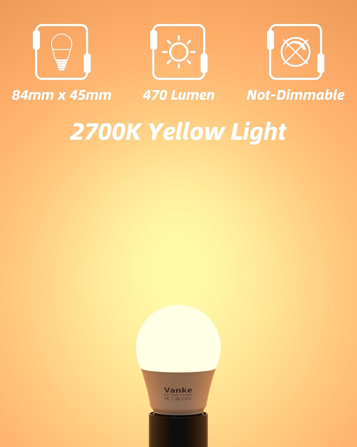 Vanke E27 Screw LED Bulb, Warm White 2700K, 6W(40W Equivalent), Pack of 3