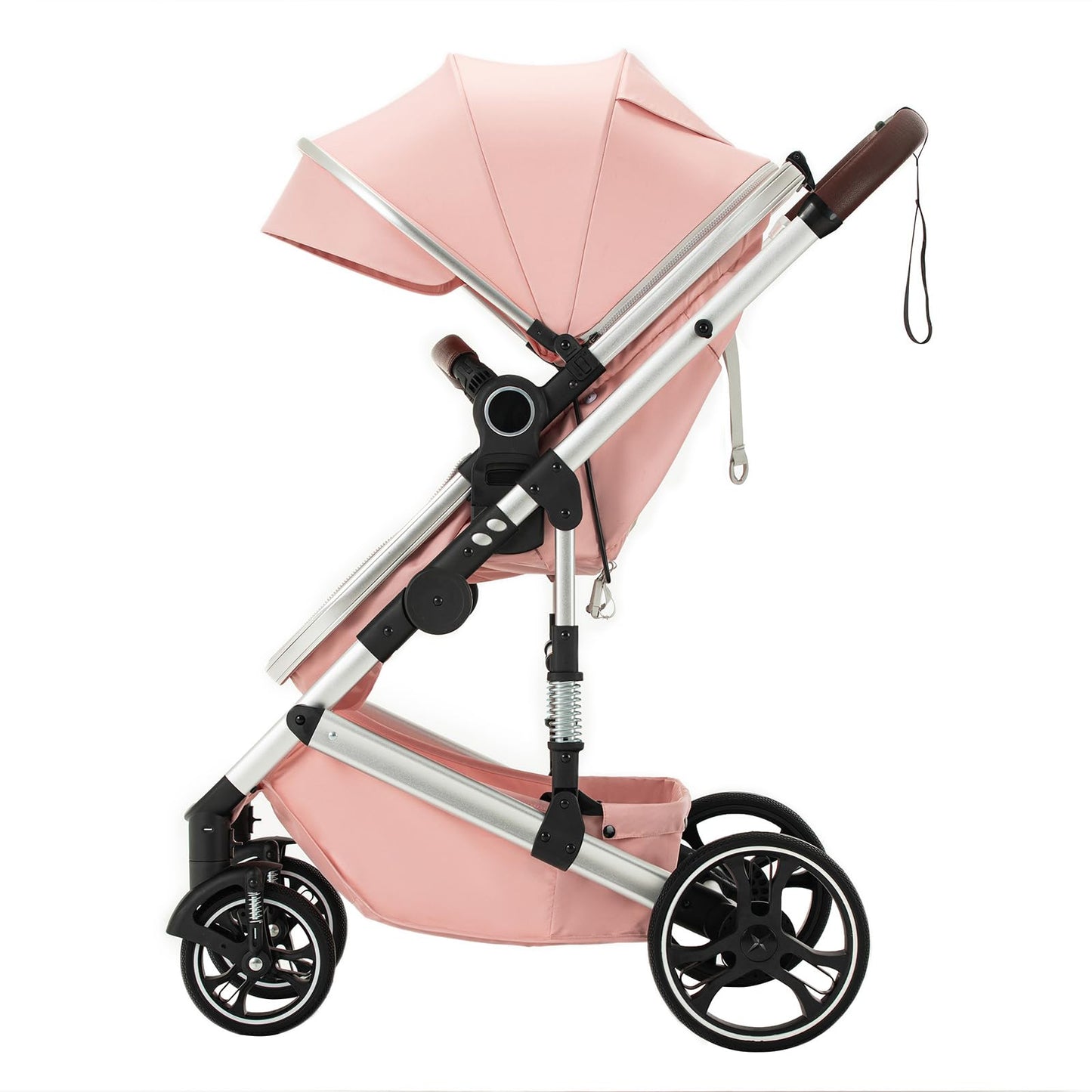 3 in 1 Baby Stroller with Height Adjustable Handle,3 in 1 Prams Travel System, Lightweight Foldable Pushchair, Prams with Aluminum Frame for Portable Baby Carriage (D2 Pink, H2-D)