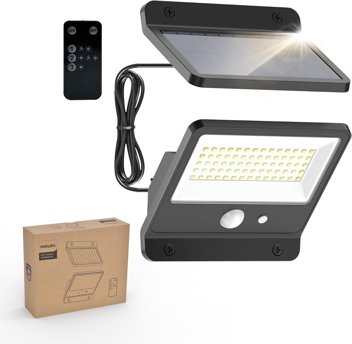 Philips Solar Security Outdoor LED 6500K, Solar-Powered Flood w/PIR Motion Sensor, Remote Control w/16ft Cable, IP65 Waterproof, 3 Modes (2)