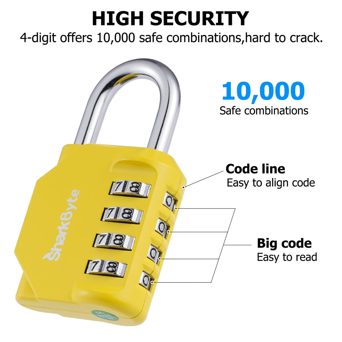 SharkByte Heavy Duty Combination Padlock – 4-Digit Weatherproof Outdoor Lock with Stainless Steel Shackle, Anti-Rust Resettable Code for Gym, School, Locker, Shed, Toolbox, Gate & Warehouse - Red