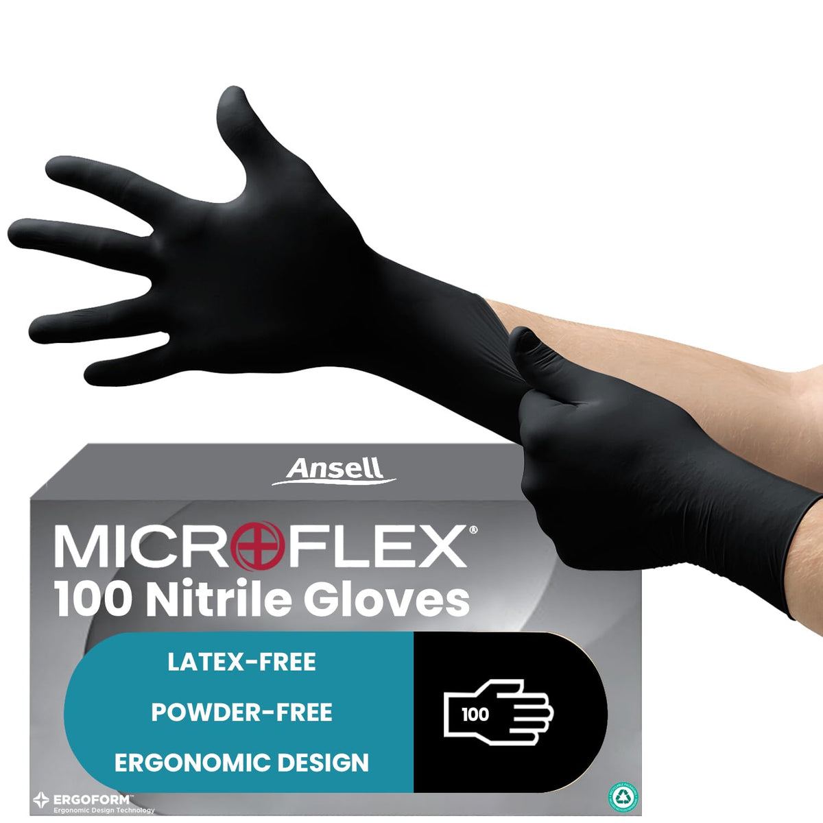 Ansell Microflex 93-732, Multipurpose Nitrile Disposable Gloves for Precise Handling and Mechanical Tasks, Latex Free, Powder-Free, Size M (100 Pieces)