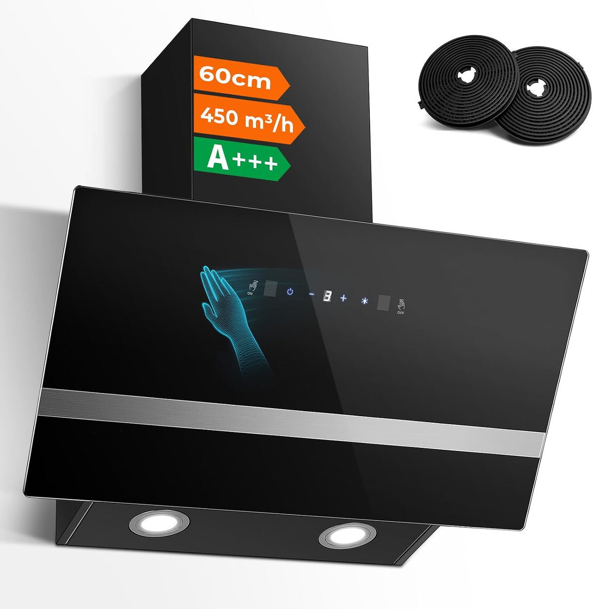 SNDOAS 90cm Cooker Hood, A+++, 450m³/h, 3 Speed & Booster, Black
