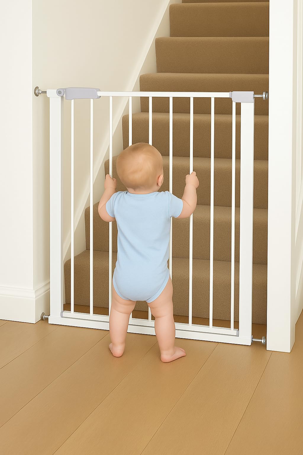 For Your Little One Pressure Fit Safety Stair Gate – 100–107 cm – 2 x 7 cm Extensions Included – No Screws Needed | One-Hand Opening | Baby & Pet Gate for Stairs & Doorways, Grey