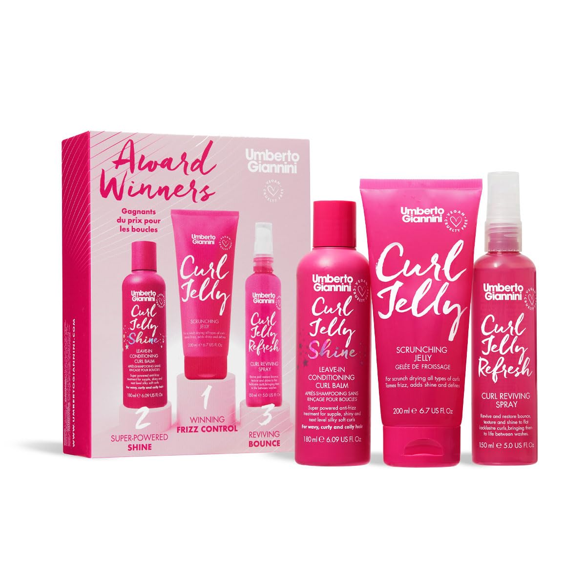 Umberto Giannini Curl Jelly Scrunching Jelly & Creme De Curl Control Cream Duo for Curly or Wavy Hair, Vegan & Cruelty Free, 2 Pack