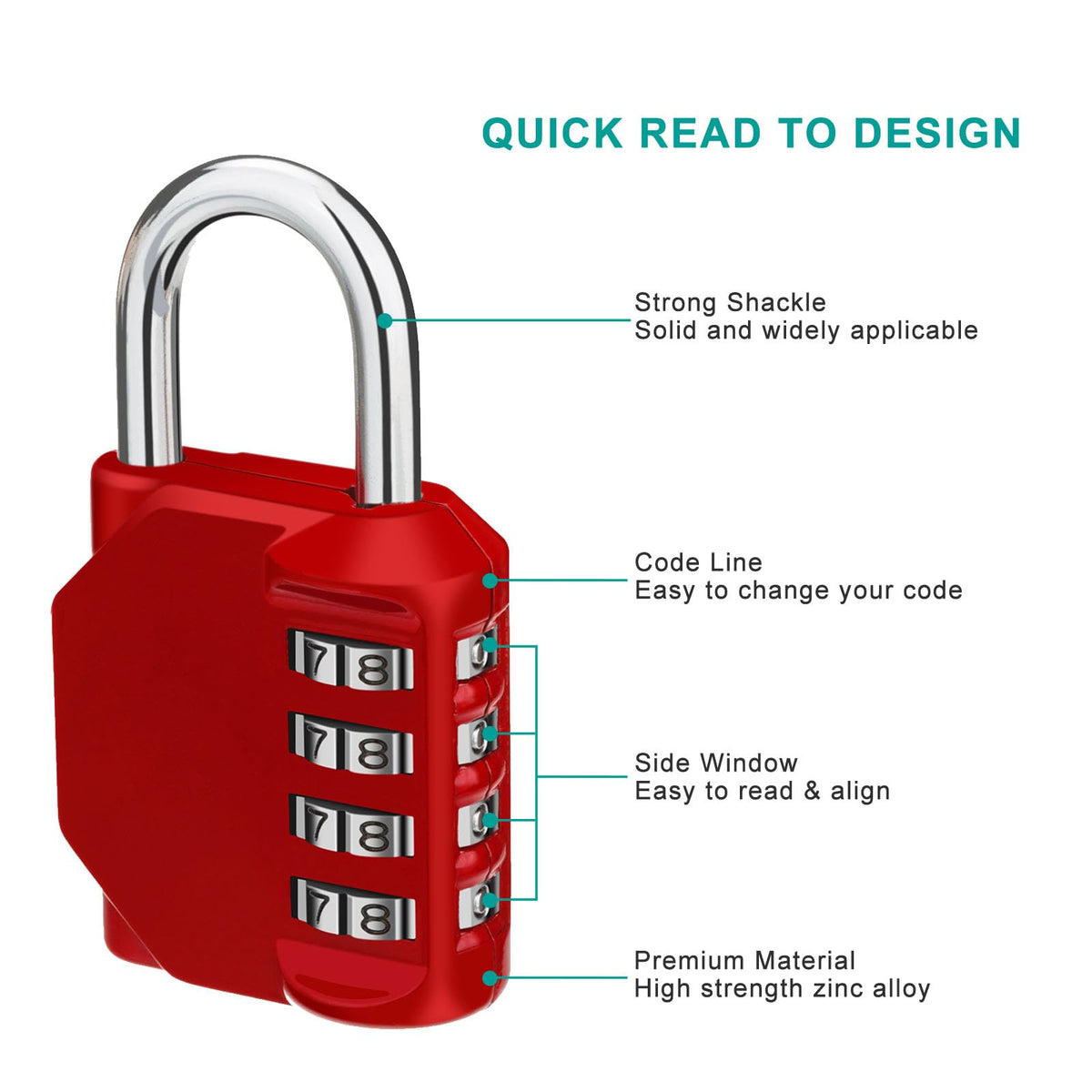 ZHEGE Combination Padlock, 4 Digit Coded Padlock (Sky Blue)