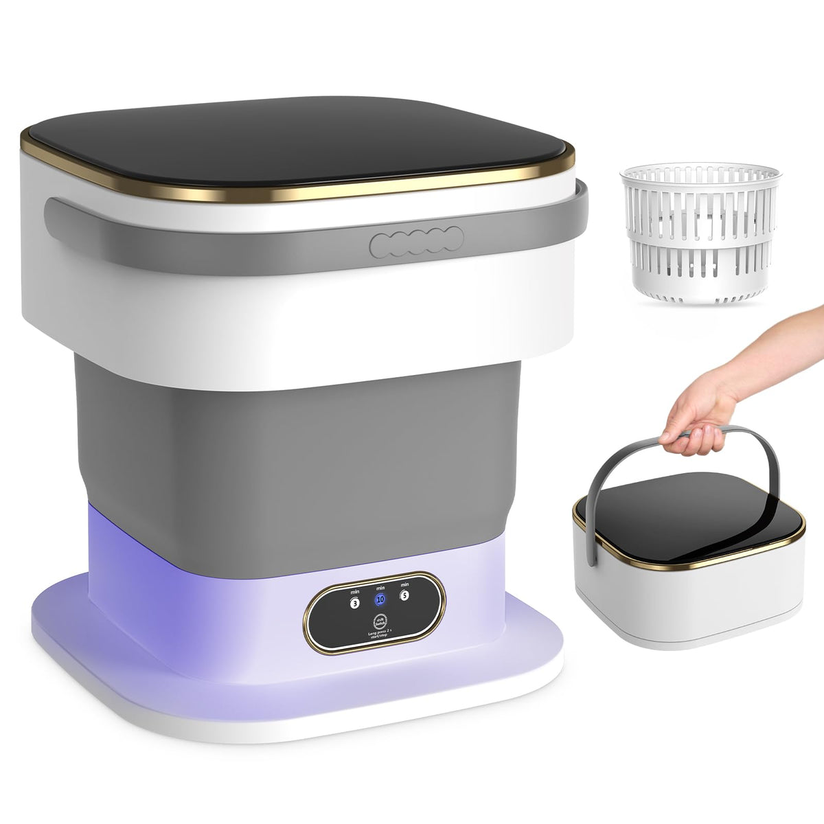 Mini Washing Machine, 15L Portable Washing Machine with Spin Dryer & 3 Cleaning Modes for Small Clothes, Foldable Portable Washer for Apartments, Dorms, Camping (Khaki)