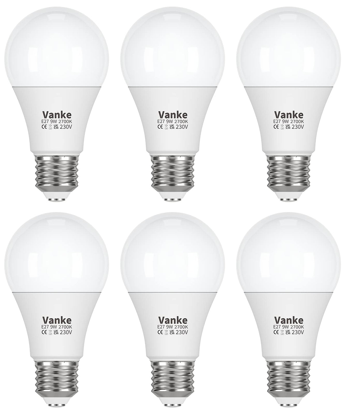 Vanke E27 Screw Bulb, 9W(60W Equivalent), Warm White 2700K, Pack of 3