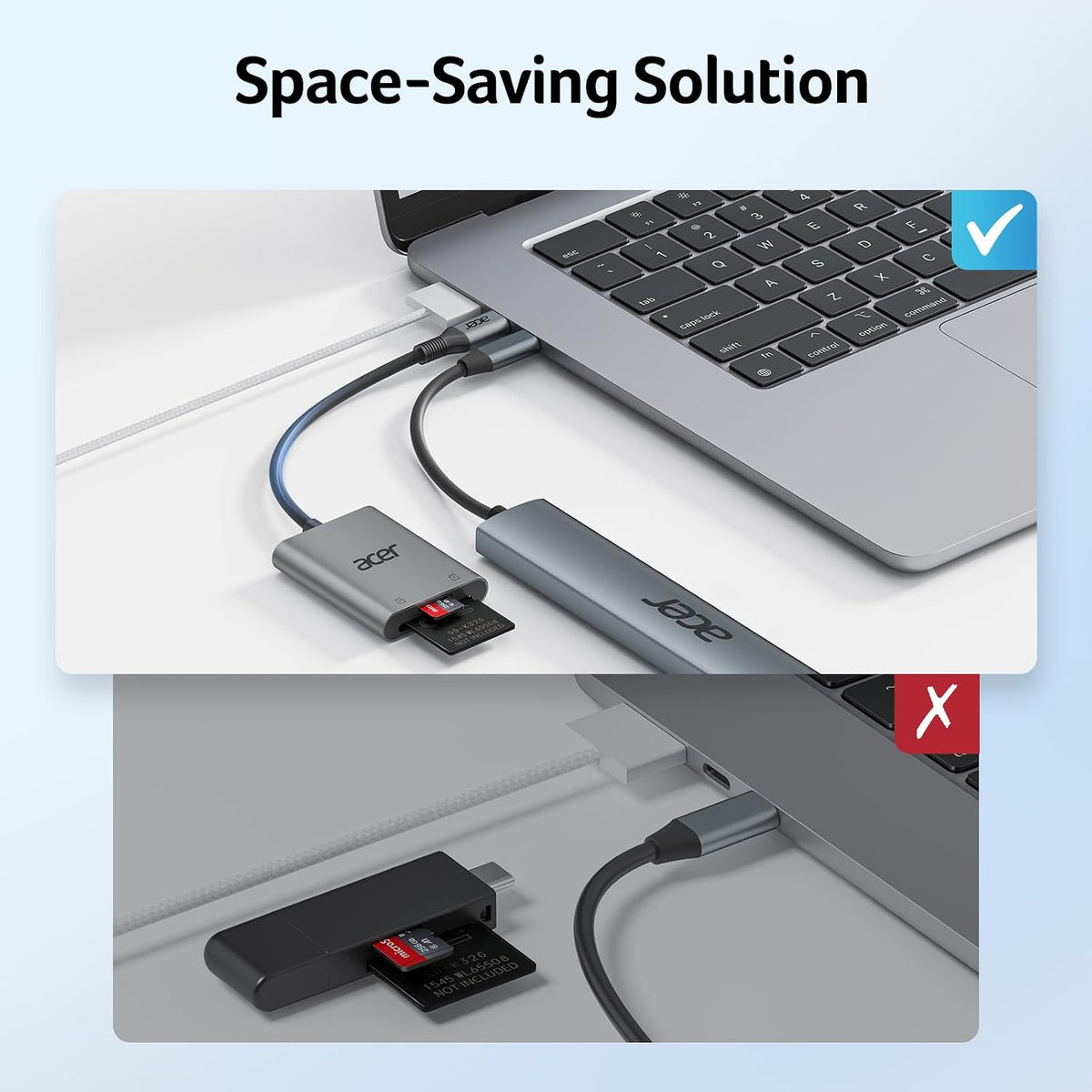 acer USB-C SD Card Reader 170MB/s, Type-C Micro SD Card Adapter Aluminium