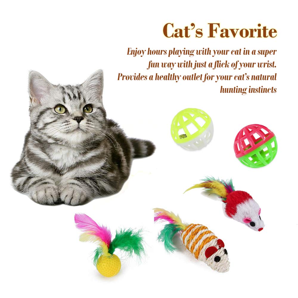 20 Pcs Cat Toys for Indoor Kitten, Collapsible Tunnel, Interactive Feather Wand Ball Spring Mice Toy for Puppy Kitty