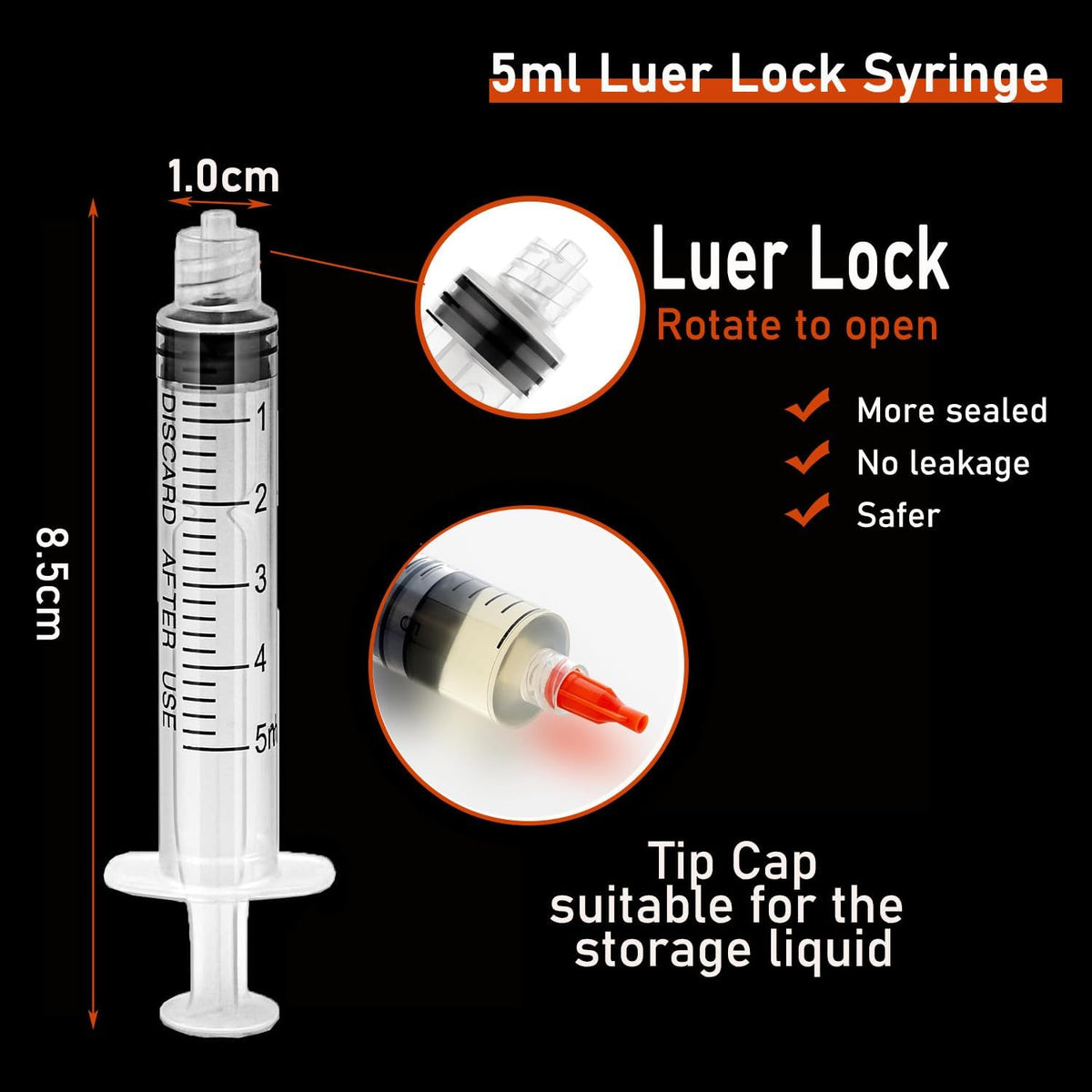 5Pack 5ml Ink Filling Syringe Luer Lock Plastic Syringes with Cap