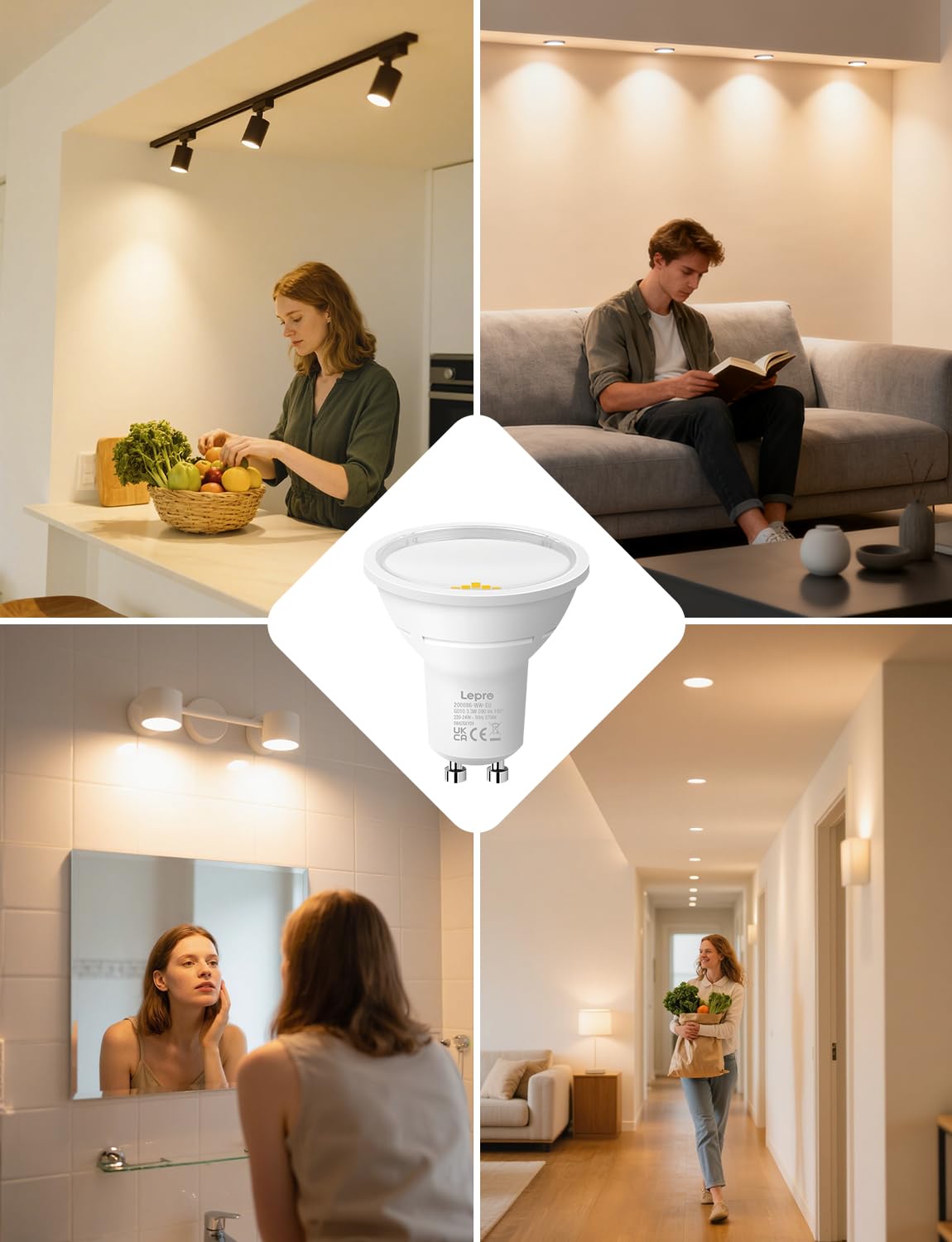 Lepro GU10 LED Bulbs A Rated, Cool White 6500K, 590LM,3.3W (50W Equivalent)