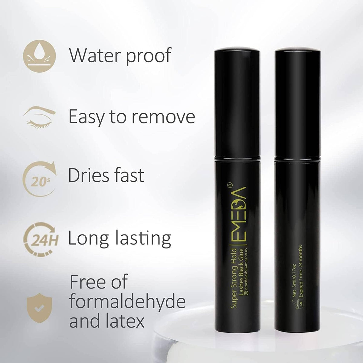 EMEDA Super Strong Hold False Eyelash Glue Professional Latex Free Lash Glue Waterproof Lash G lue Transparent Strip Eyelash Adhesive White and Clear