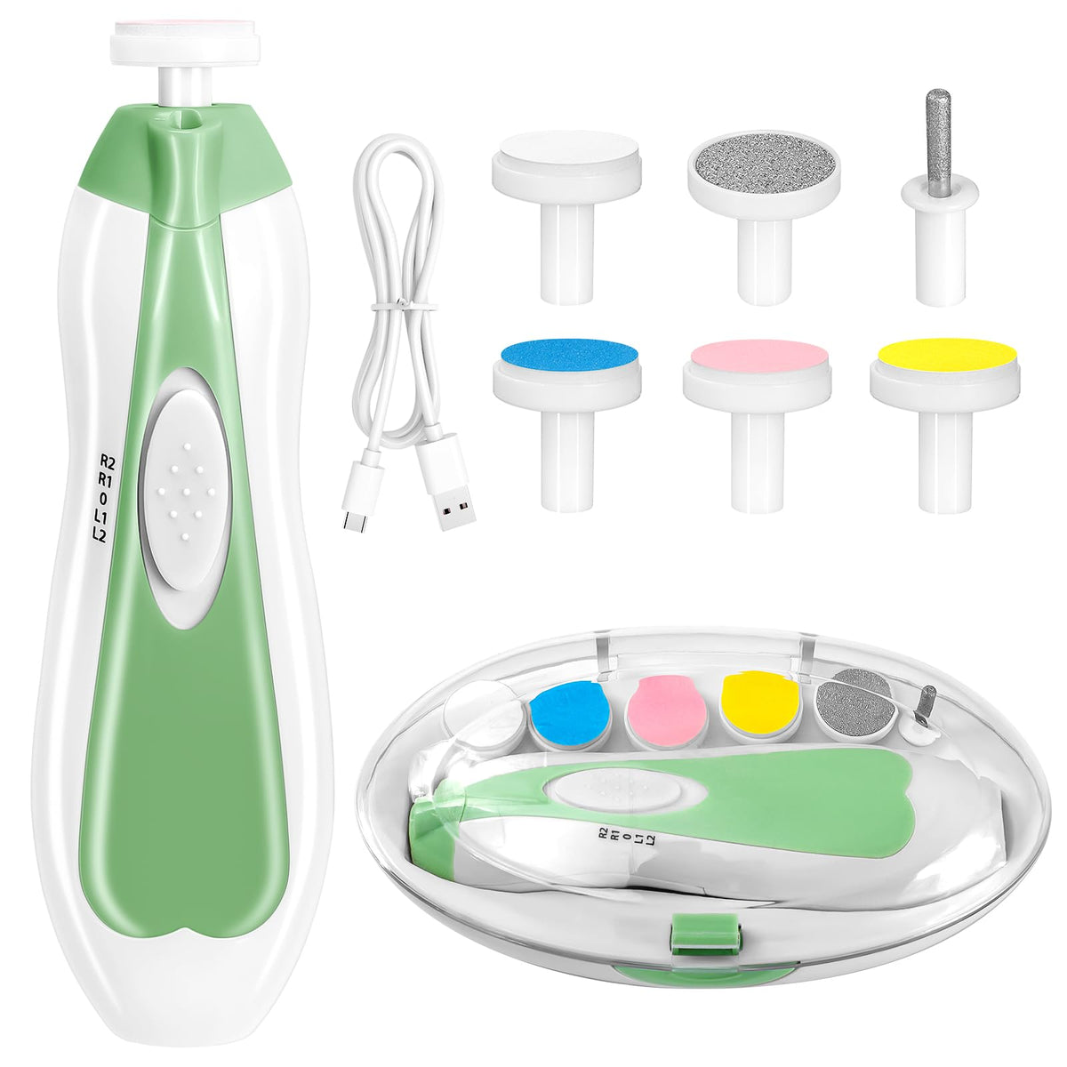 Qunlions life Baby Nail Trimmer Electric, 6 in 1 Rechargeable Baby Nail Clippers Manicure Set Grooming Kit for Toddler Infant or Adults (Pink)