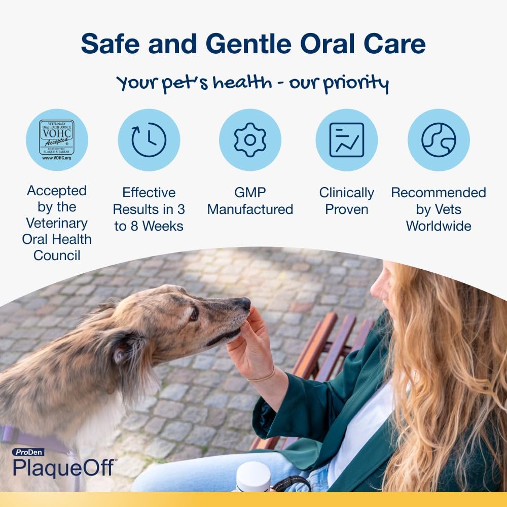 ProDen PlaqueOff Powder for Dogs & Cats, Tartar & Bad Breath Remover 100% Natural Teeth Cleaner and Plaque Remover 60 g