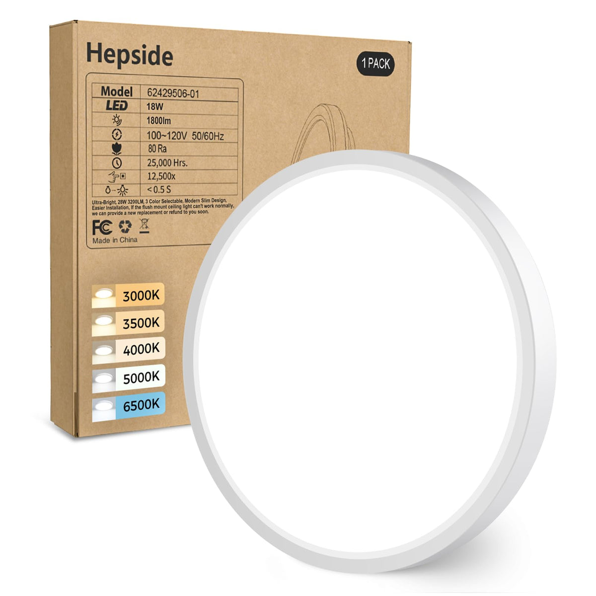 hepside 2 Pack Bathroom Ceiling Light 30cm, 3000K/3500K/4000K/5000K/6500K 5CCT LED Ceiling Lights, 24W, Modern, Waterproof, Round Flush Mount for Bathroom, Kitchen, Bedroom, Hallway