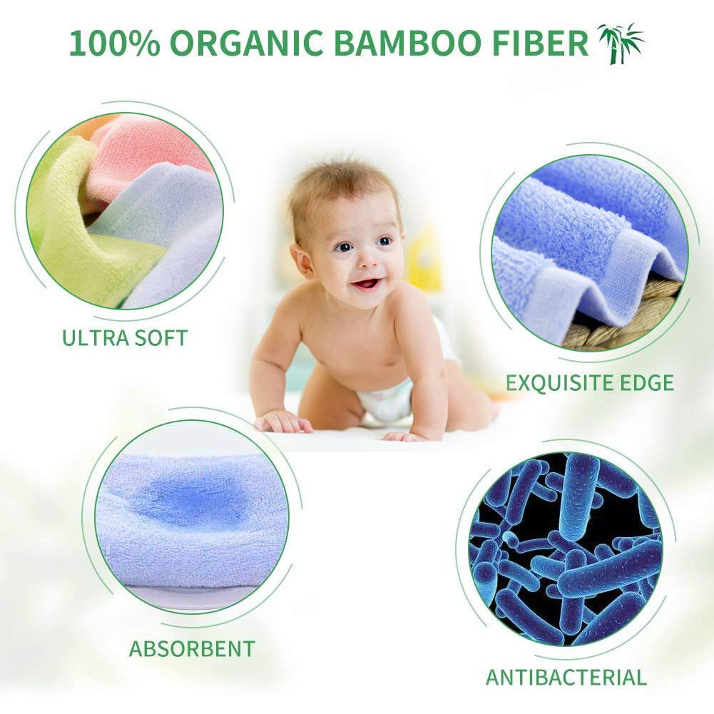 Baby Washcloths 100% Organic Bamboo Bath Washcloth Reusable Face Towels Anti-Bacterial Soft Towel Set Perfect for Newborn(5 Pack)