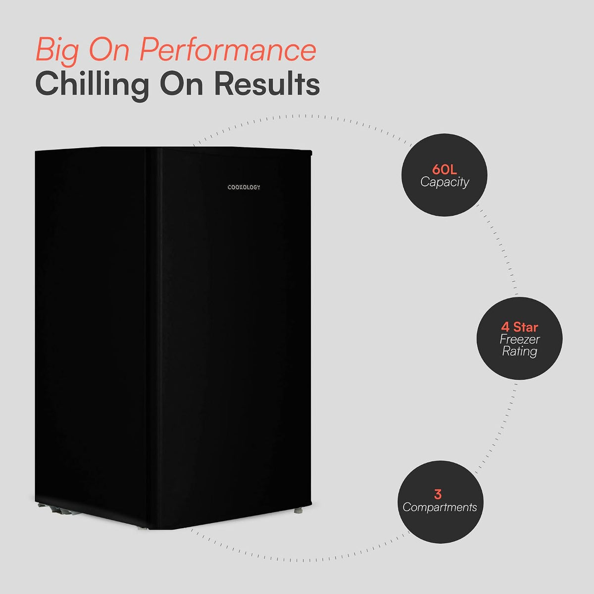 Cookology 60L 48cm Freestanding Under-Counter Freezer - Black