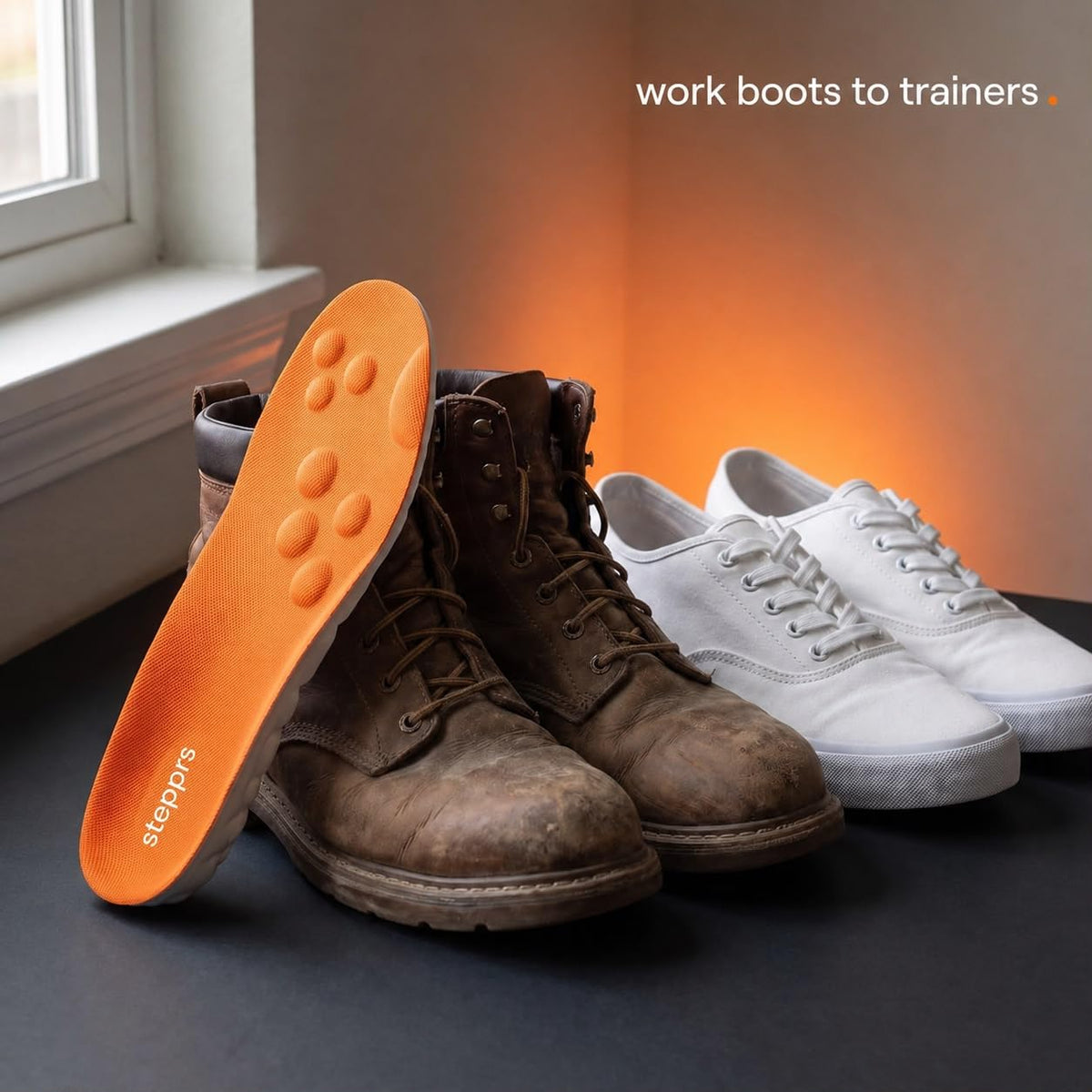 Original Stepprs Comfort Boosting Massage Insoles, 4D Memory Foam Thermal Insoles with Arch Support for Men and Women (Orange, EU 45-46)