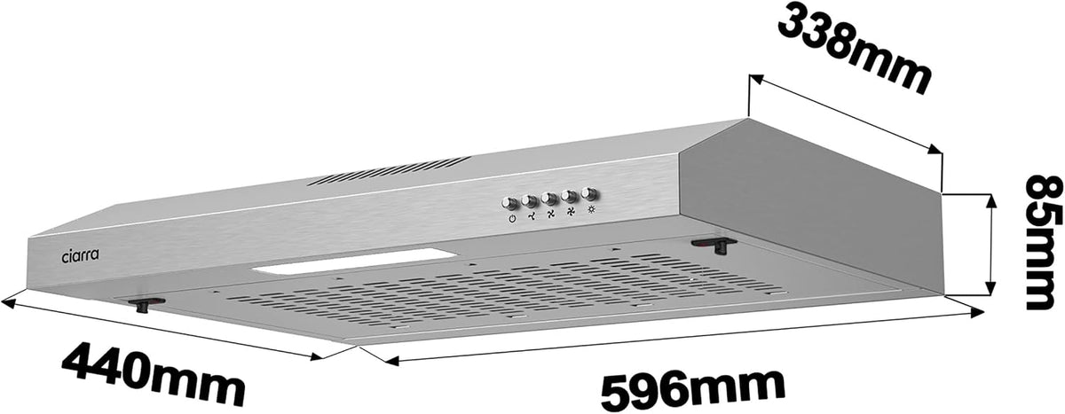 CIARRA 60cm Visor Cooker Hood Undercabinet Hoods Stainless Steel Wall Mounted Kitchen Extractor Fan Model CBCS6903