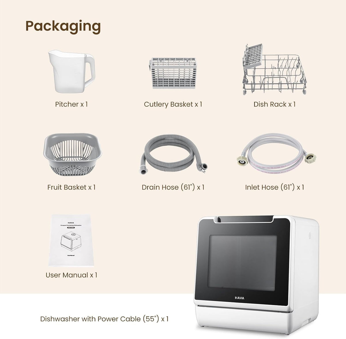 HAVA Table Top Dishwasher, 8 Wash Programmes Upgraded Countertop Dishwasher
