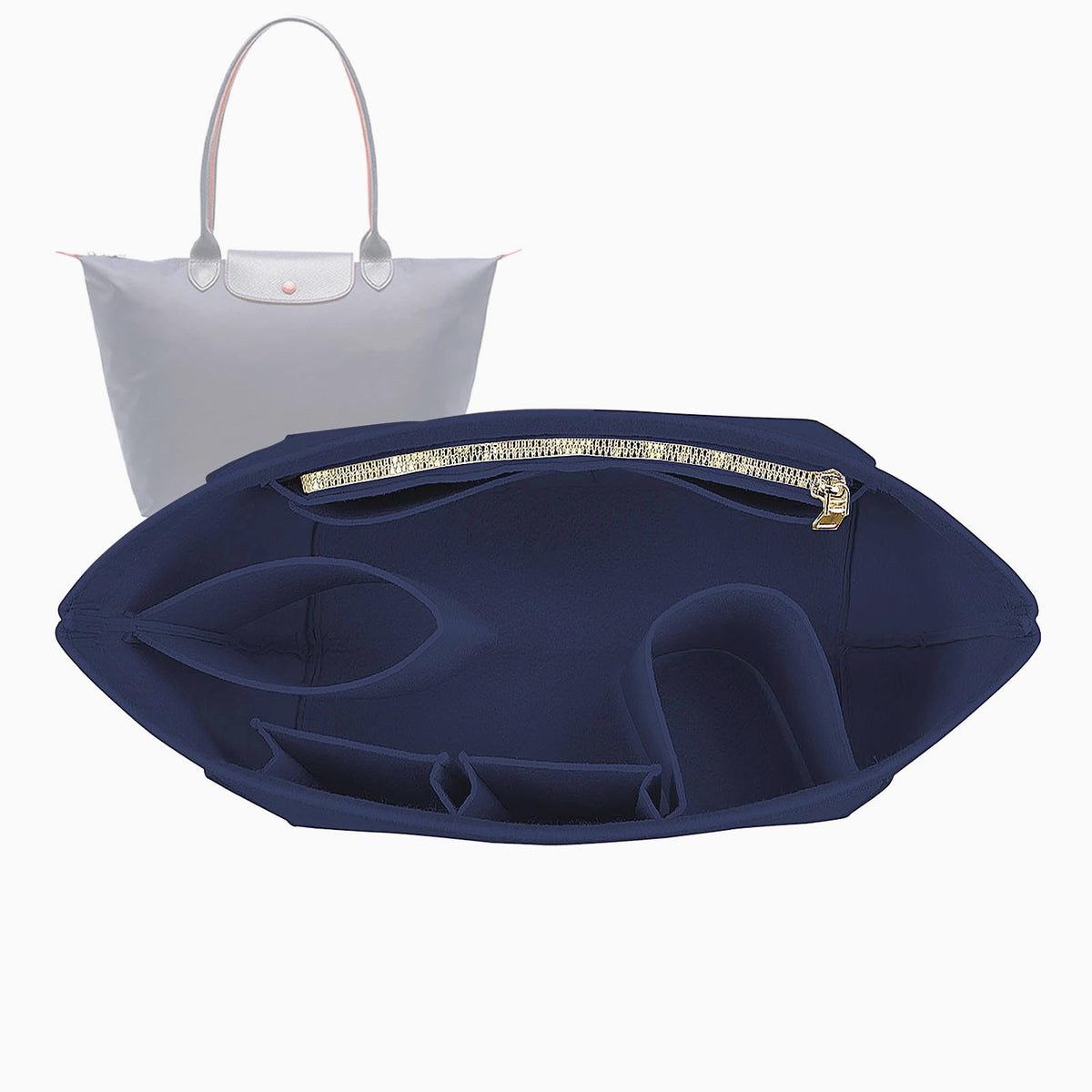 Lckaey tote bag organizer insert for Longchamp le pliage large tote insert felt purse zipper bag organizer 1028pink-S