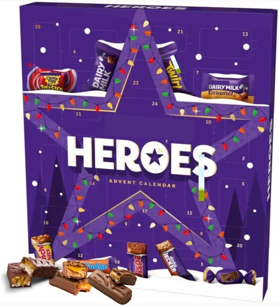 Cadburry advent calendar 2026- Cadbery heroes christmas chocolate advent calendar for kids teens adults - 24 days christmas chocolate advent countdown