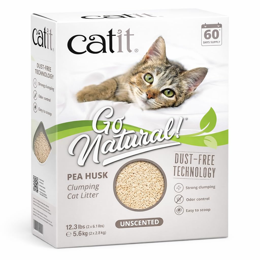 Catit Go Natural Vanilla Scented Pea Husk Clumping Cat Litter, Deodorising, 99.9% Dust-Free, Fast Clumping Cat Litter, Plant-Based Litter for Cats & Kittens, 5.6kg (2 x 2.8kg)