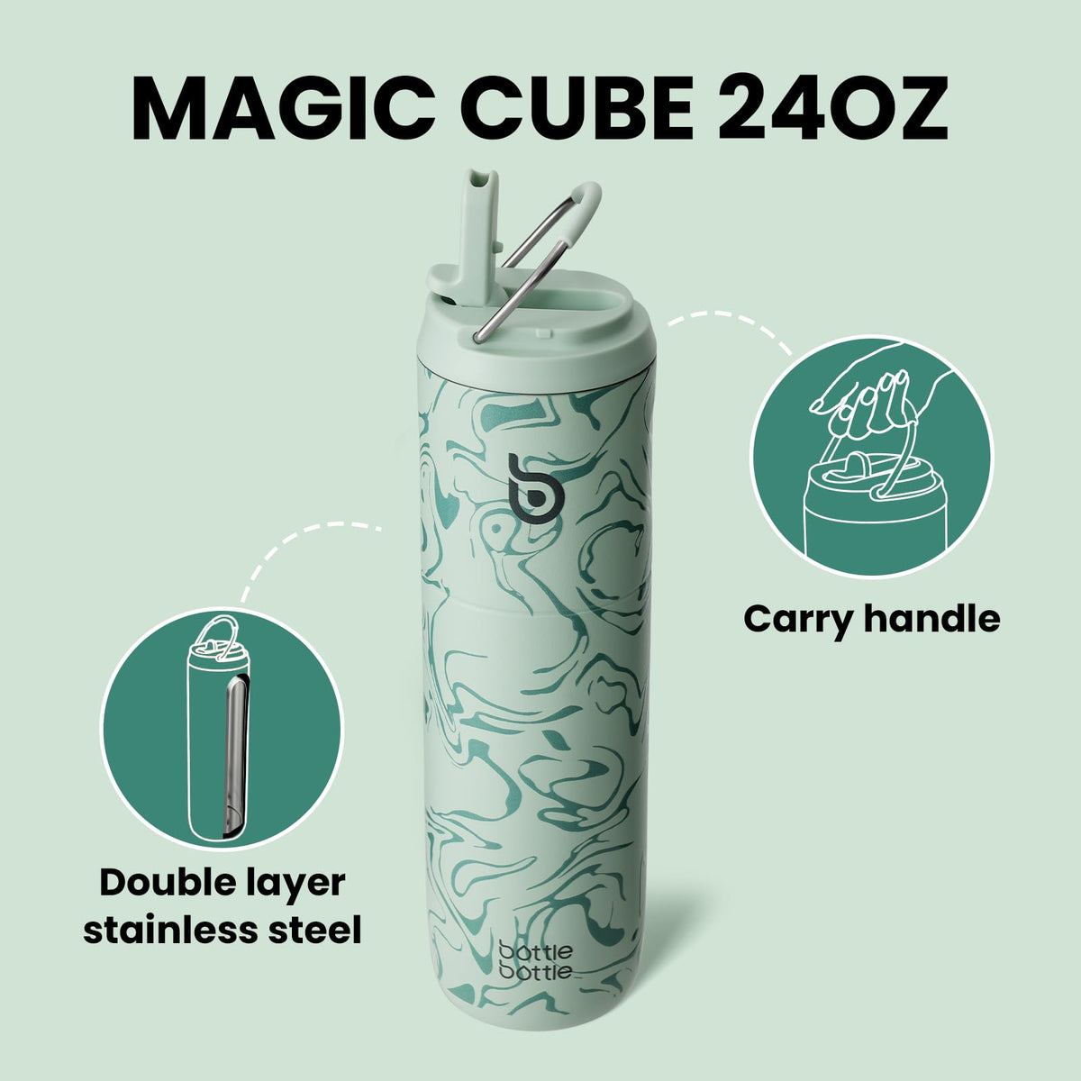 Bottle Bottle Stainless Steel Water Bottle 700ml with Straw and Lid Sports Insulated Metal Water Bottles with Handle(Black)