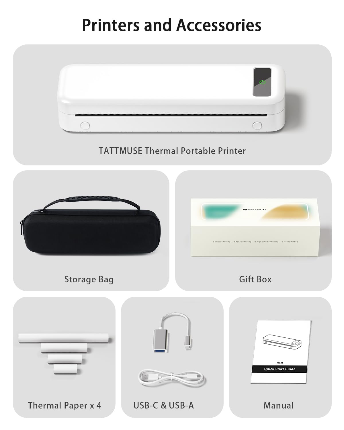 Portable Thermal Printer A4 Inkless Wireless Bluetooth Small Mobile - Black