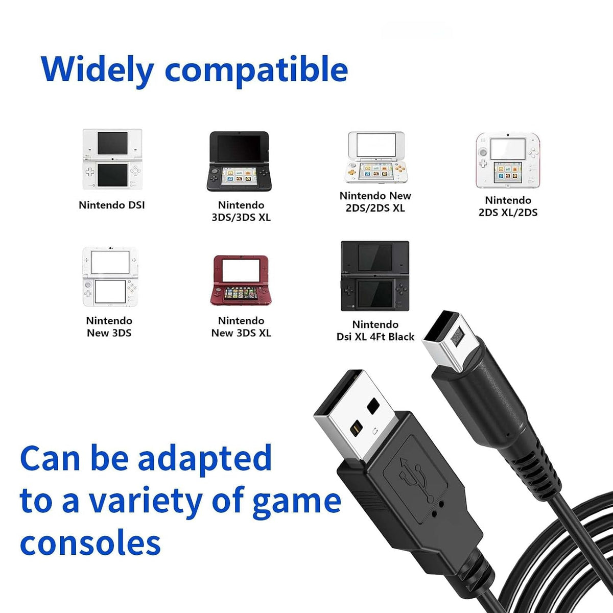 USB to DSi 3DS XL Universal Charging Cable Power Cord Adapter 1 PCS 1.2m