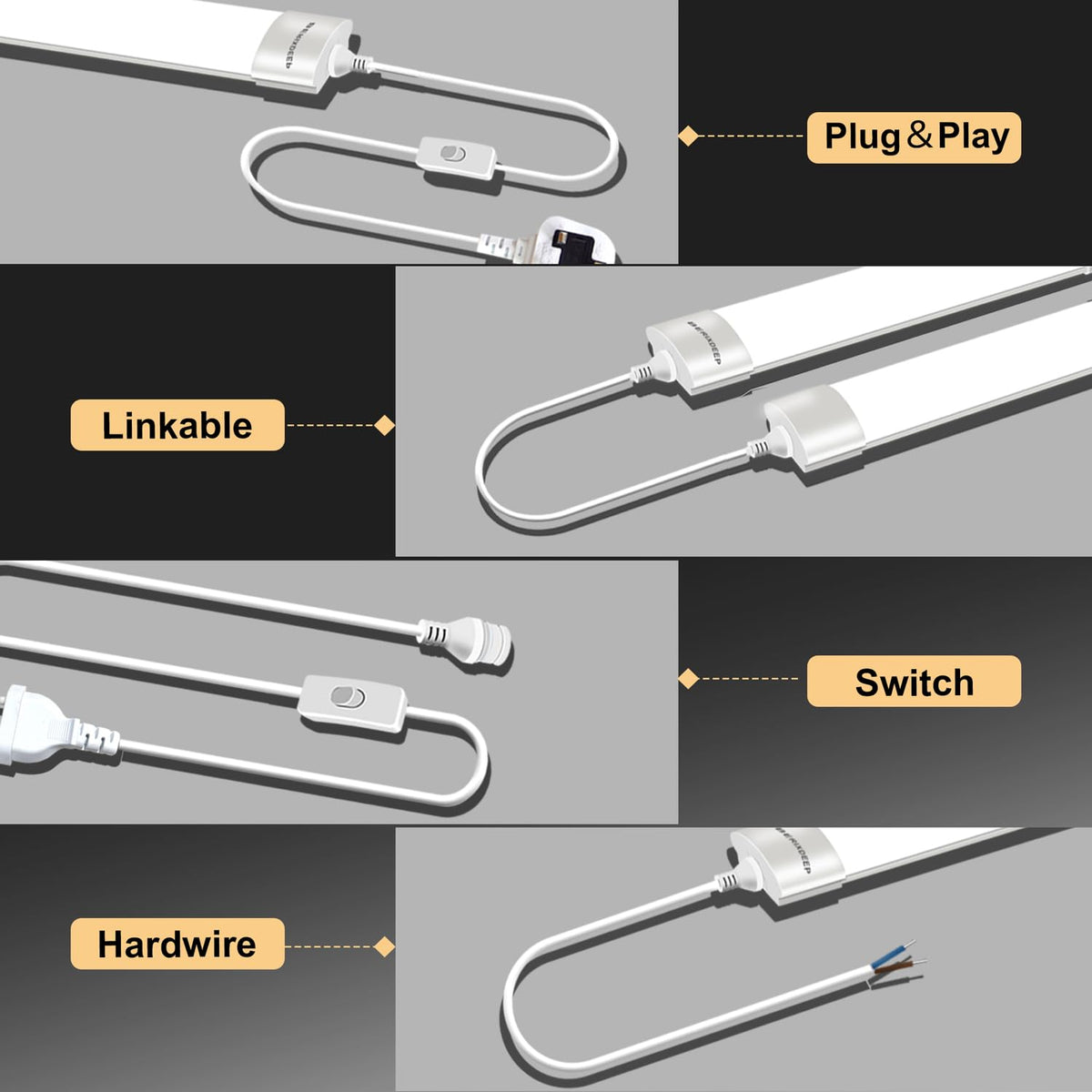 Plug and Play LED Batten Light 4ft with 3m Cable, 36w, 6500K