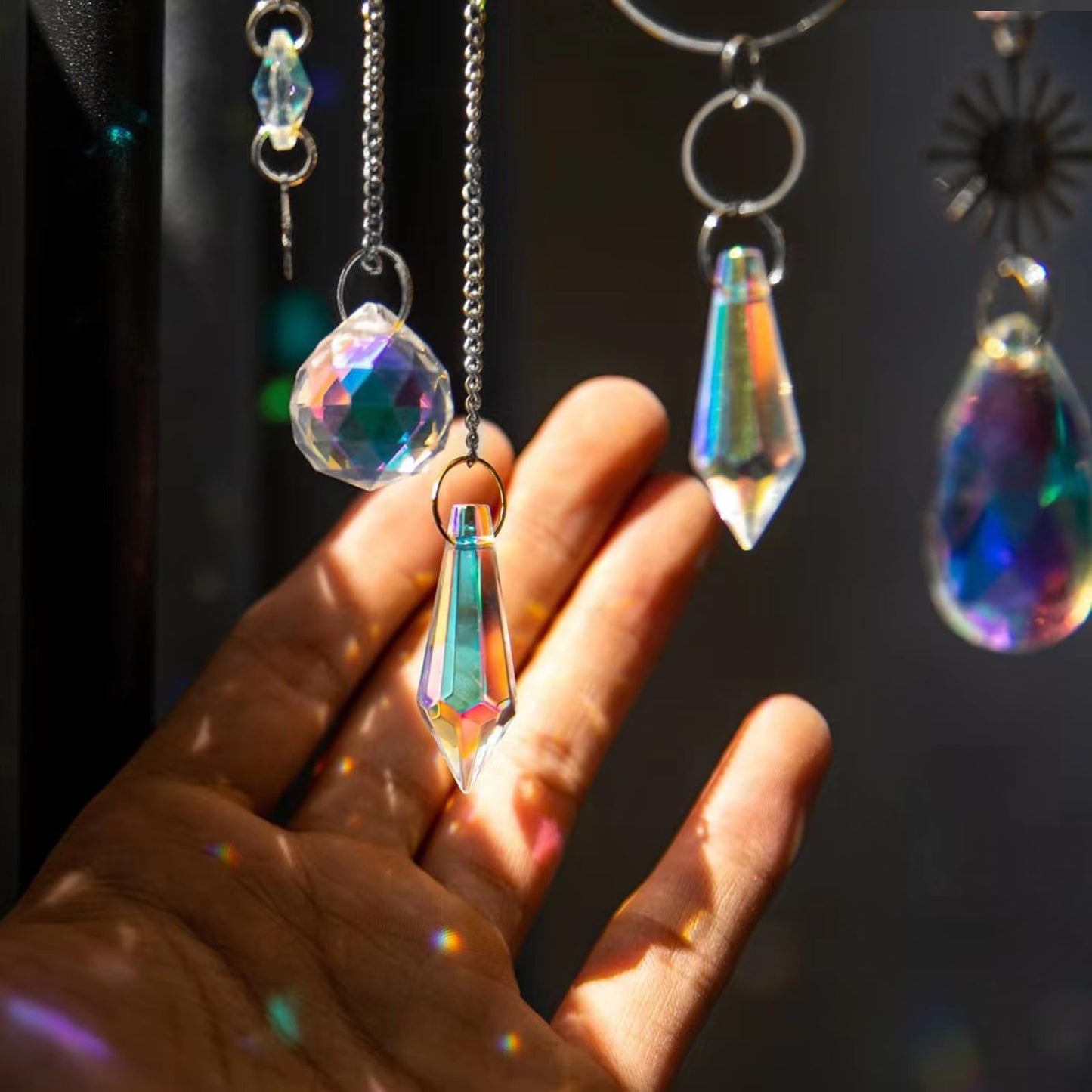 240PCS DIY Sun Catchers Making Kits for Adults, Crystal Suncatchers Kit with Colourful Prism Pearl Rainbow Maker for Windows, Hanging, Indoor, Outdoor, Garden Decor (Silver)