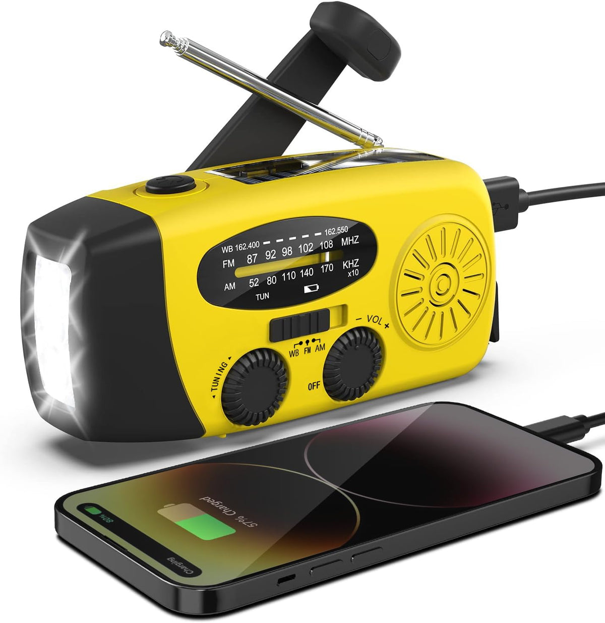 SOLARBABY Wind Up Solar Radio, Emergency Hand Crank Self Powered AM/FM Survival Solar Weather Radio with LED Flashlight,SOS Alarm,2000mAh Emergency Power Bank for Smart Phone (M-Orange)