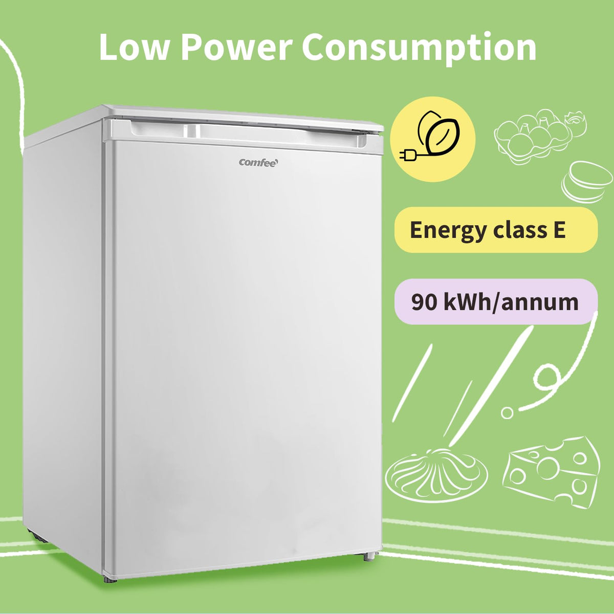 COMFEE' 80L Under Counter Fridge with 4-Star Ice Box, RCD80WH3UK(E)