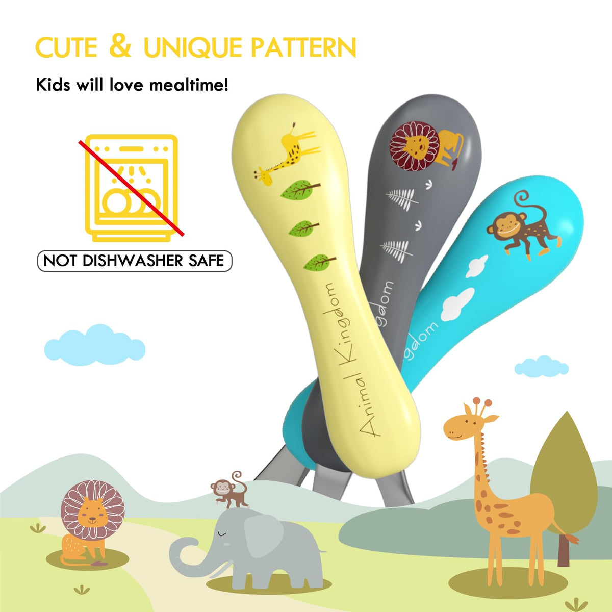 Lehoo Castle Stainless Steel Toddler Cutlery Set, 6-Piece Dinosaur Design