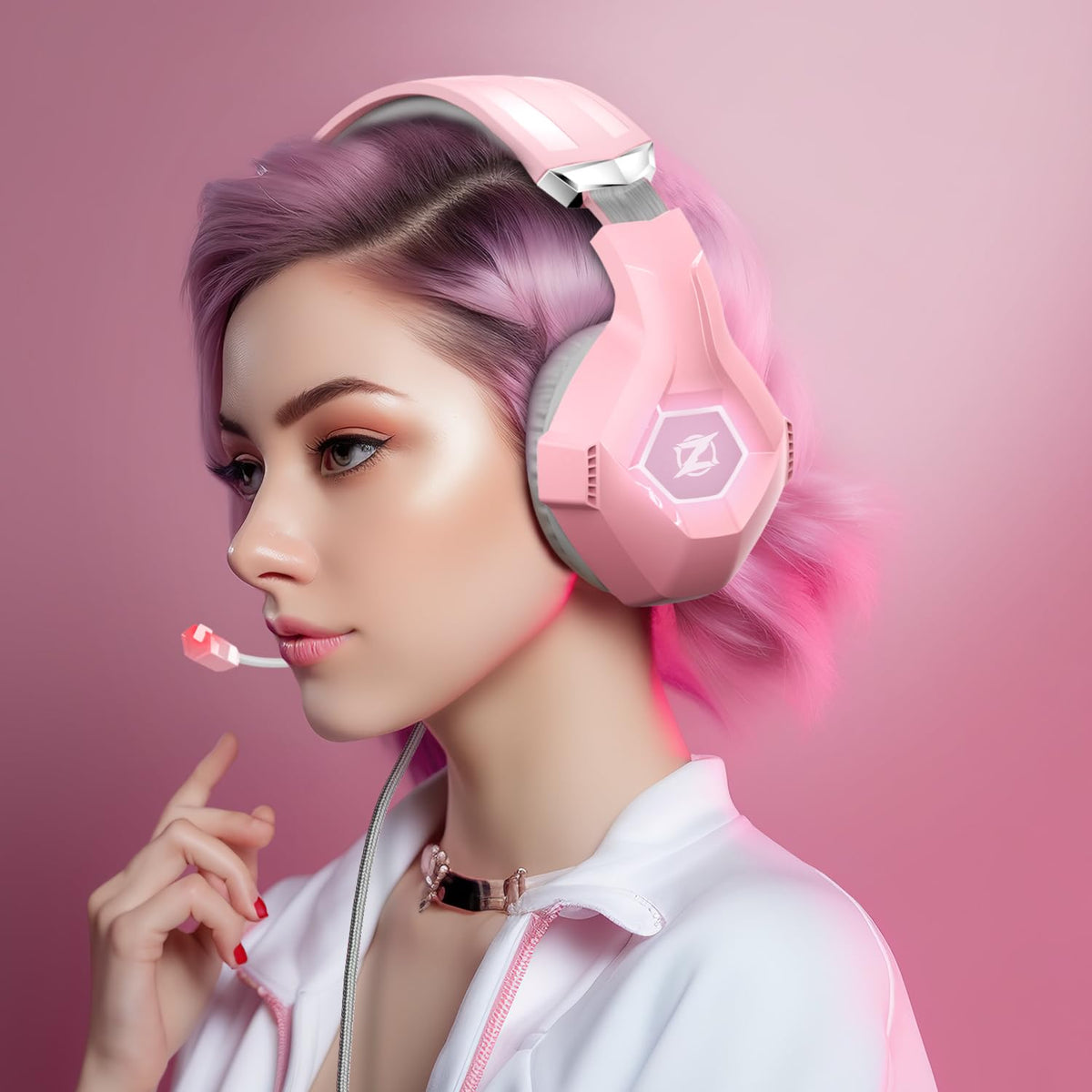 Ozeino Gaming Headset with Microphone for PS5/PS4/Xbox One/PC/Switch, Gaming Headphones with 3D Surround Sound & Noise Cancellation Pink